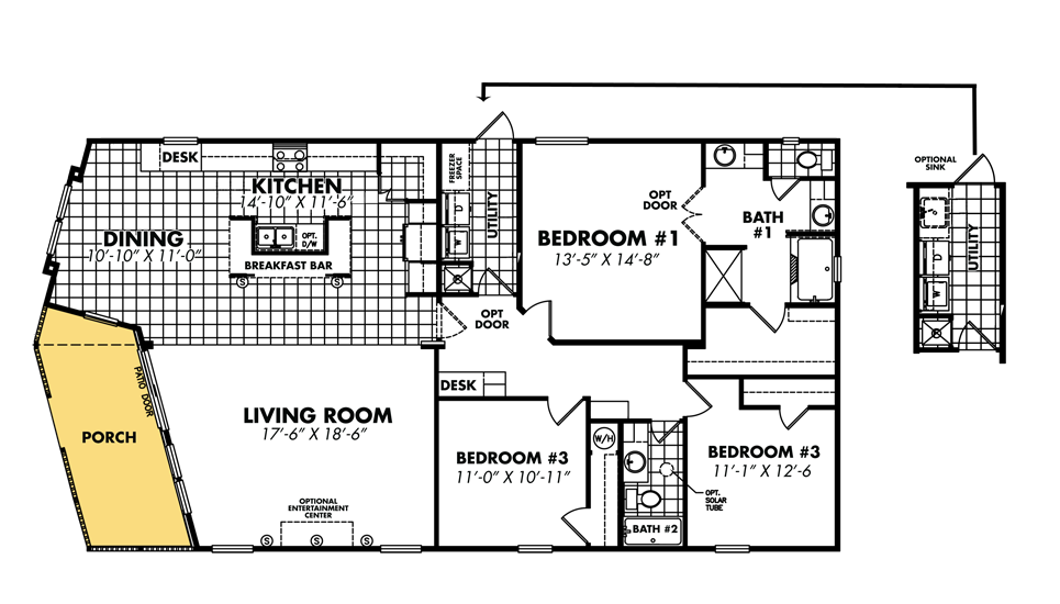 Double Wide Mobile Home Floor Plans 2 Bed With Porch / CMH Palmer