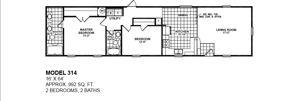 model 314 16x64 2bedroom 2bath oak creek mobile home