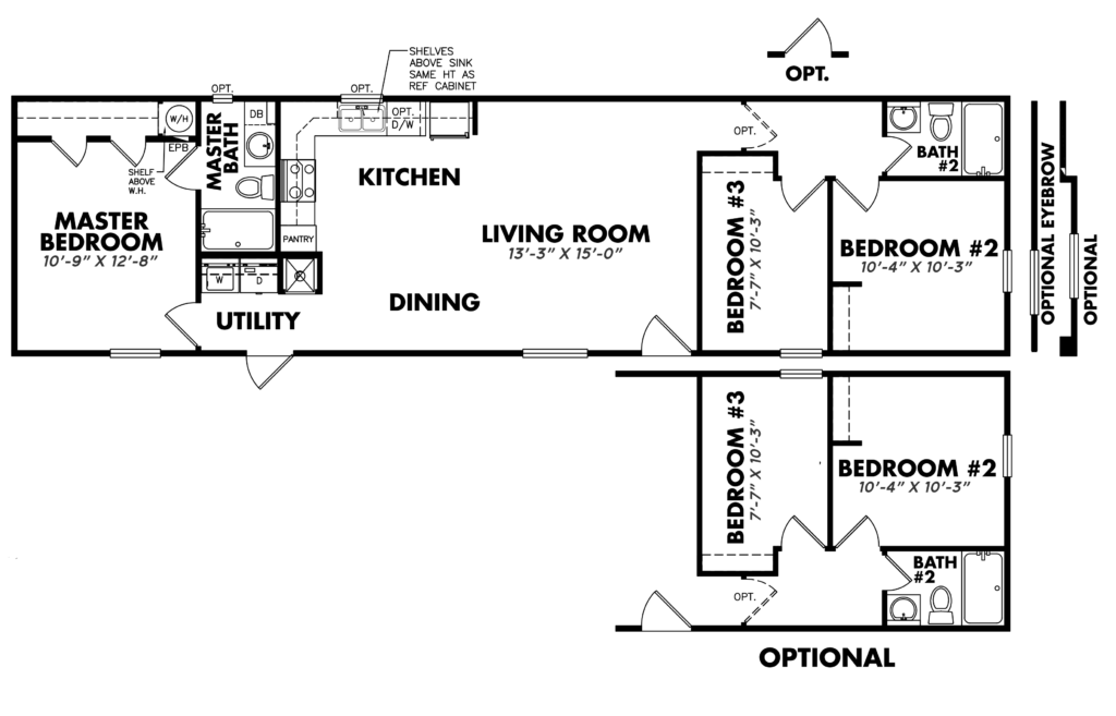 floor plan of a manufactured home LEGACY -s-1664-32c 3 bedroom 2 bathrooms affordable home