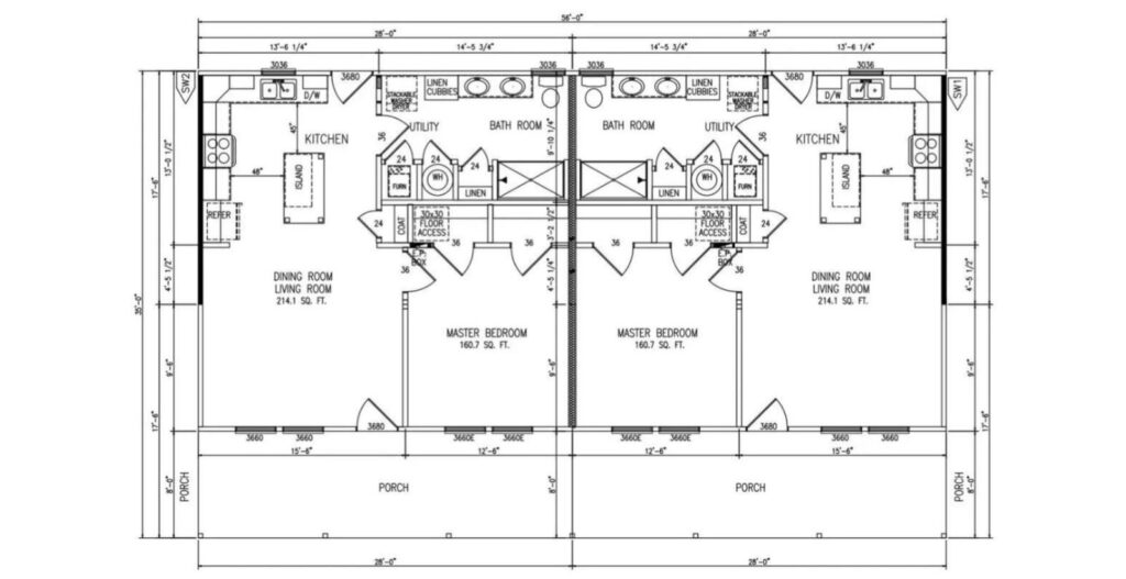 Duplex Solutions Used Oilfield Housing with Porch floor plan